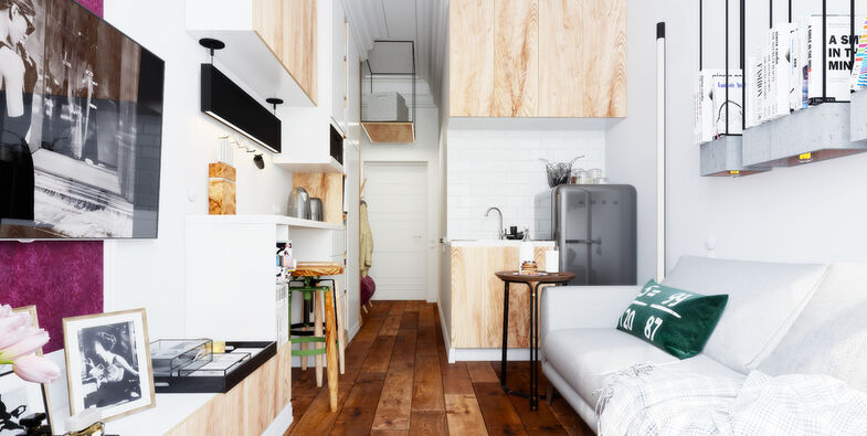 Дизайн проект №163 спальня-гостиная в минималистическом стиле 15 кв м .