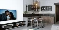 Фото гостиной-кухни в современном стиле 20 м
