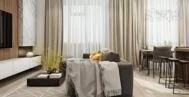 Фото гостиной-кухни в современном стиле 20 м