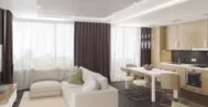 Фото гостиной-кухни в современном стиле 18 м