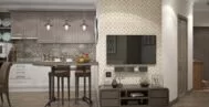 Фото гостиной-кухни в современном стиле 20 м