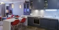 Фото гостиной-кухни в современном стиле 18 м